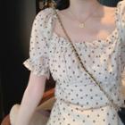 Ruffle Trim Puff-sleeve Blouse / Mini A-line Dress