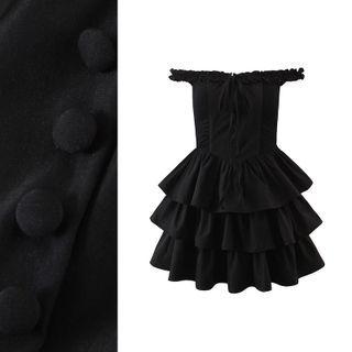 Off-shoulder Layered Mini A-line Dress