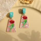 Floral Drop Earring 1 Pair - Blue & Pink & Red - One Size