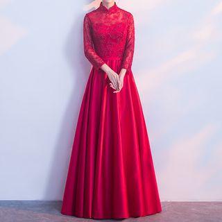 Mandarin Collar Long-sleeve A-line Evening Gown
