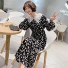 Lace Collar Long-sleeve Midi Floral A-line Dress