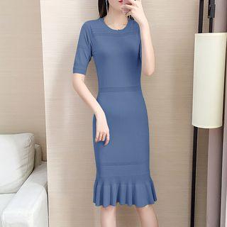 Short-sleeve Mermaid Knit Sheath Dress