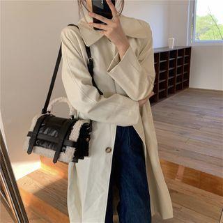 Fleece Trim Faux Leather Shoulder Bag Black - One Size