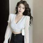 Open-back Long-sleeve Cropped Mesh Top
