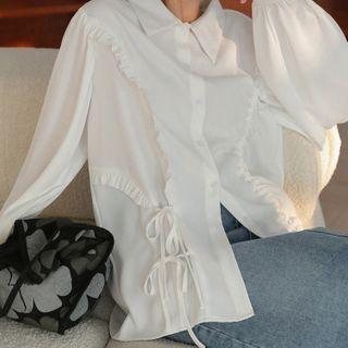 Frill-trim Drawstring Oversized Shirt