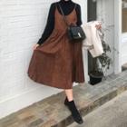 Spaghetti-strap Pleated Faux-suede Dress