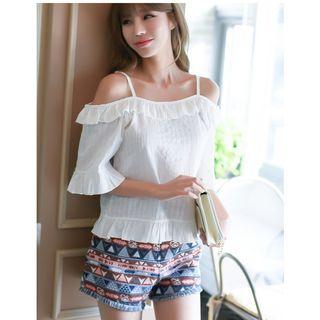 Frill Trim Off-shoulder Strap Top