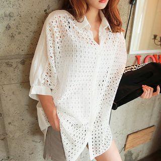 3/4-sleeve Eyelet-lace Blouse