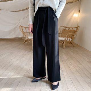 Tie-waist Pleated-front Dress Pants