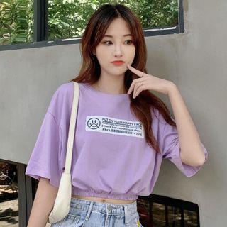 Elbow-sleeve Label Printed T-shirt
