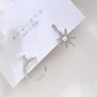 Moon & Star Rhinestone Faux Pearl Asymmetrical Sterling Silver Dangle Earring 1 Pair - Es1075 - 925 Silver - Silver - One Size