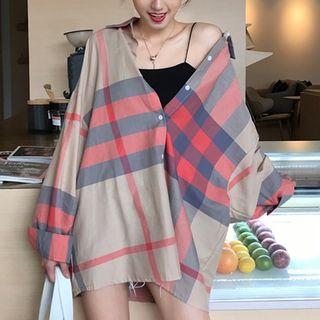 Plaid Shirt Almond & Red - One Size