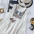 Embroidered Lace Sleeveless Top White - One Size