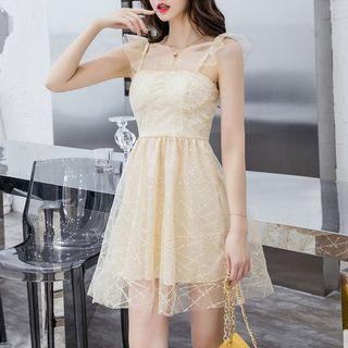 Spaghetti Strap Sequined Mesh A-line Mini Dress