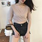 Cropped Elbow-sleeve T-shirt