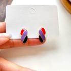 Color Block Stud Earring 1 Pair - Stud Earrings - Red & Purple & Black - One Size