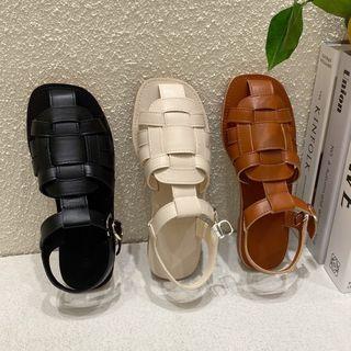 Buckled Woven Flat Sandals
