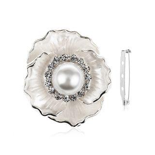 Elegant Flower Brooch With White Austrian Element Crystals