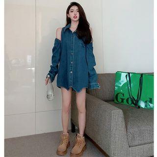 Zipper-shoulder Denim Light Shirt