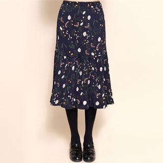 Band-waist Floral Chiffon Midi Skirt