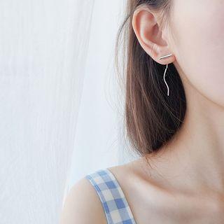 925 Sterling Silver Wavy Bar Earring 1 Pair - Threader Earrings - One Size