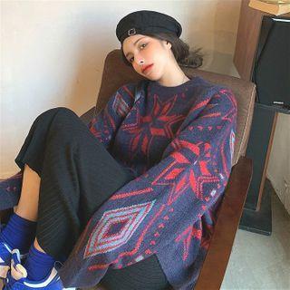 Print Loose-fit Sweater Dark Blue - One Size