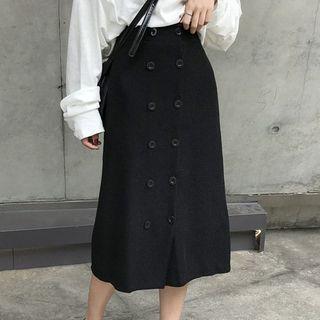 Double-breasted A-line Knit Skirt