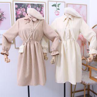Ribbon-neckline Mini Shirtdress