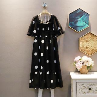 Short-sleeve Square-neck Polka Dot Dress