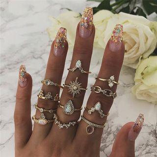 Set Of 12: Rhinestone Alloy Rings Gold - One Size