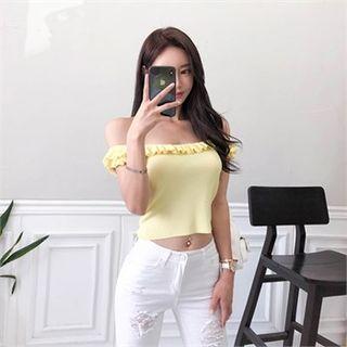 Square-neck Frill-trim Tank Top