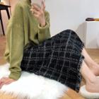 Knit Midi Skirt Plaid - Black - One Size