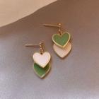 Heart Drop Earring 1 Pair - Earring - Silver Pin - 2 Layers Love Heart - Green - One Size