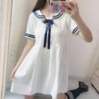 Striped Short Sleeve Sailor Collar Dress