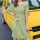 Asymmetric Cutout Shoulder Tie-waist Mini Dress