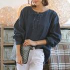 Lace Up Long Sleeve Denim Top