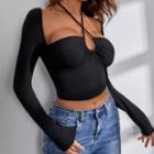 Long Sleeve Crisscross Halter Blouse