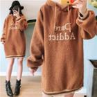 Letter Embroidered Fleece Hoodie Dress