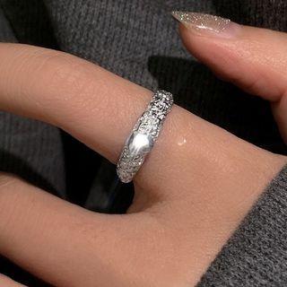 Textured Alloy Open Ring 1 Pair - Silver - One Size