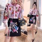 Set: Angel Print Blouse + Fringed A-line Skirt
