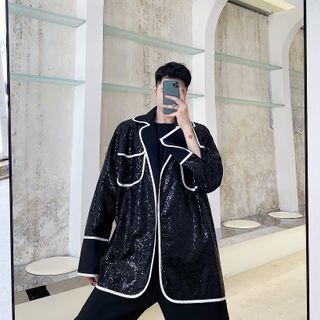 Contrast Trim Sequined One-button Jacket