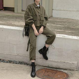 Set: Buttoned Jacket + Drawstring Cuff Cargo Pants