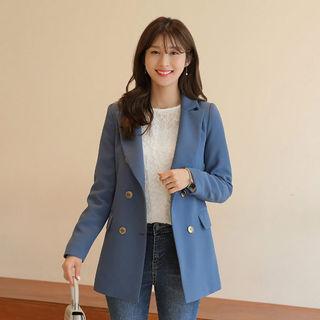 Padded-shoulder Double-breasted Longline Blazer