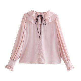 Collared Ruffled Ribbon Blouse