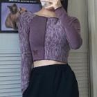 Long-sleeve Color Block Crop Top / Lettering Sweatpants