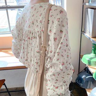 Balloon-sleeve Floral Print Blouse Ivory - One Size