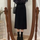 Plain High-waist Slit A-line Midi Skirt