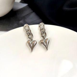 Heart Drop Earring 1 Pair - S925silver Silver Earring - Silver - One Size