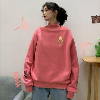 Robot Embroidered Mock Neck Pullover