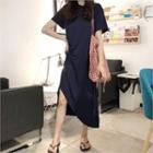 Asymmetric-hem Drape-front Dress